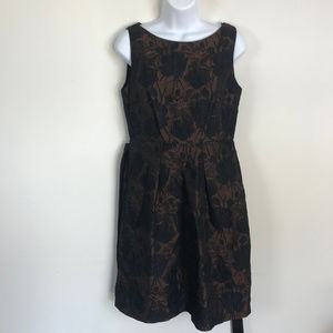 Talbots Jacquard Black Brown Brocade Floral Shift
